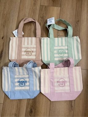 Trader Joe's Pastel Stripe Canvas Tote - Pink, Green, Blue, Beige ALL FOUR